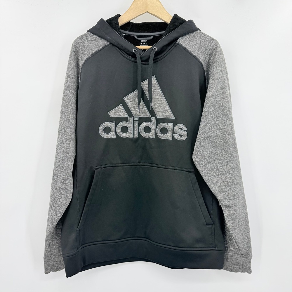 Adidas Mens Climawarm‎ Y2K Hoodie Black Grey Colorblock Logo Sweatshirt Large